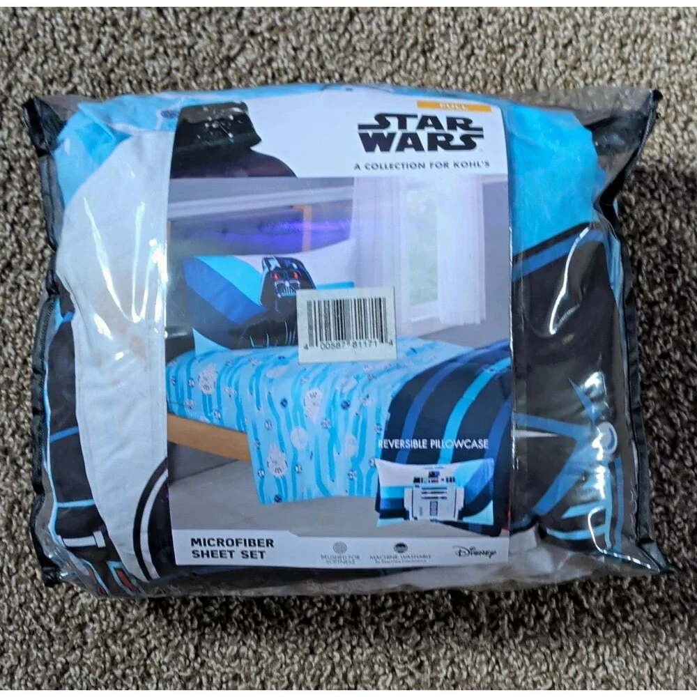 Disney Star Wars Racing Stripes Full Sheet Set, Blue Microfiber Darth Vader Kids